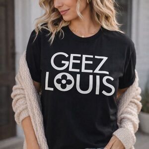 Next Level Apparel Black Tee with White 'Geez Louis' Graphic